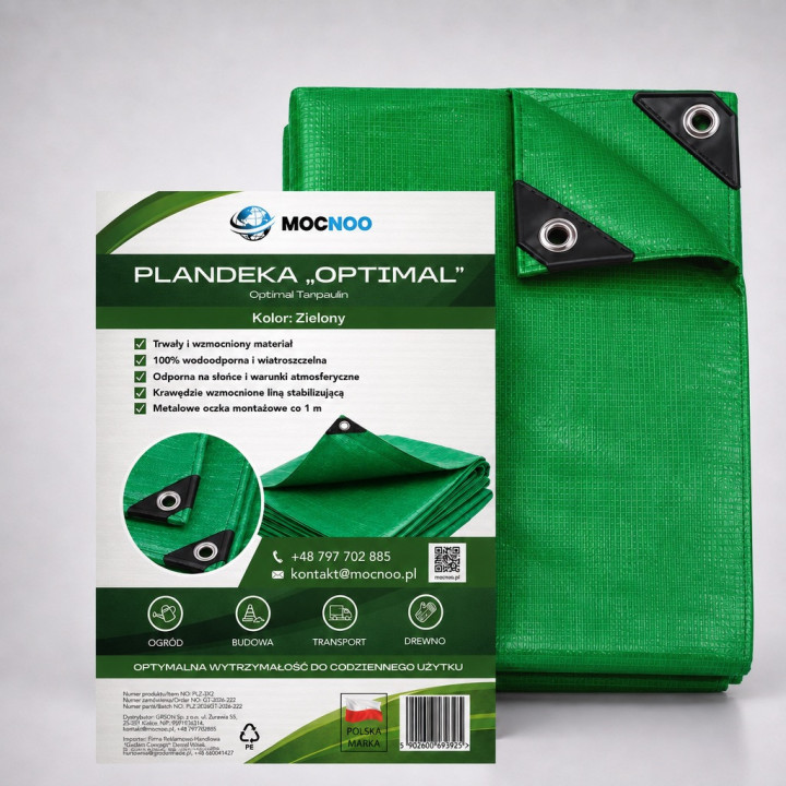 PLANDEKA ZIELONA WZMACNIANA GRUBA MOCNA UV+ WODOODPORNA PŁACHTA OKRYCIE