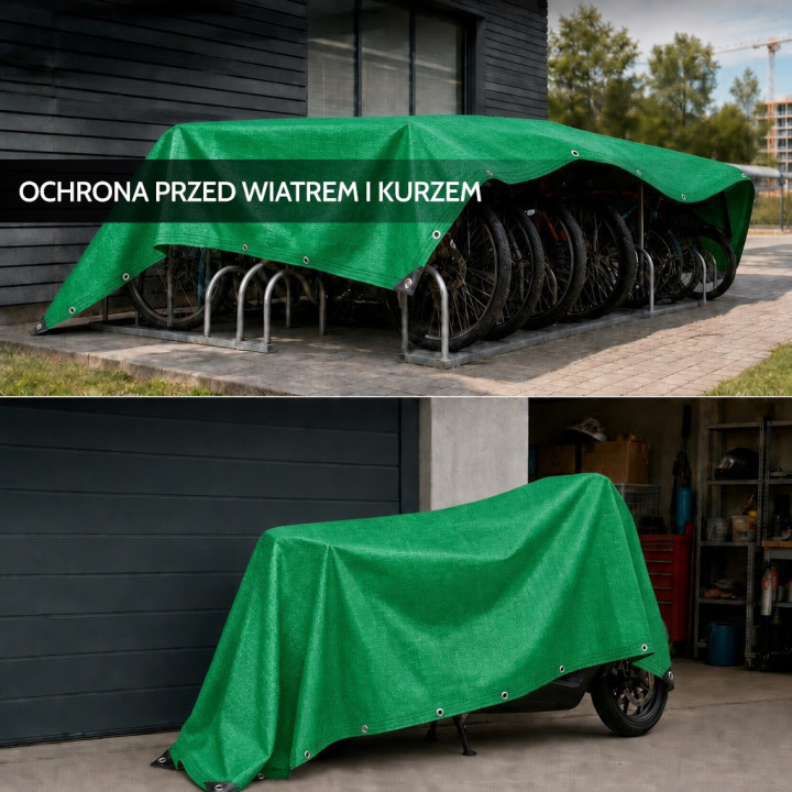 PLANDEKA ZIELONA WZMACNIANA GRUBA MOCNA UV+ WODOODPORNA PŁACHTA OKRYCIE
