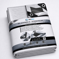 PLANDEKA PREMIUM SREBRNO CZARNA GRUBA MOCNA PŁACHTA MROZOODPORNA UV+ WZMACNIANA
